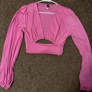 Pink long sleeve crop top